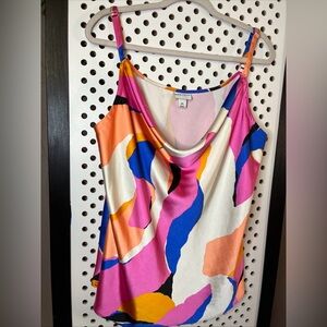 Ava & Viv Multicolor Abstract Print Satin Cowl Neck Camisole